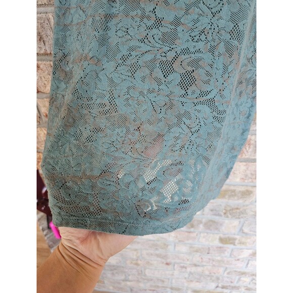BKE BOUTIQUE Teal Sheer Lacy V-Neck Tee T-Shirt Top Women's M Short Sleeve - Picture 4 of 5